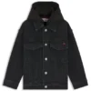 Kids’ black denim jacket with fleece hood Kids’ black denim jacket with fleece hood