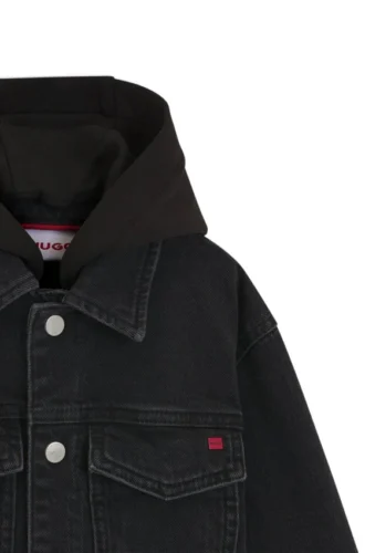 Kids’ black denim jacket with fleece hood