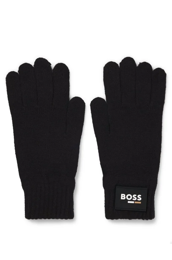 Kids’ black gloves with logo detail Kids’ black gloves with logo detail