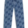 Kids’ blue jeans with stacked-logo jacquard