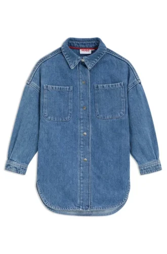 Kids’ blue loose-fit shirt in cotton denim