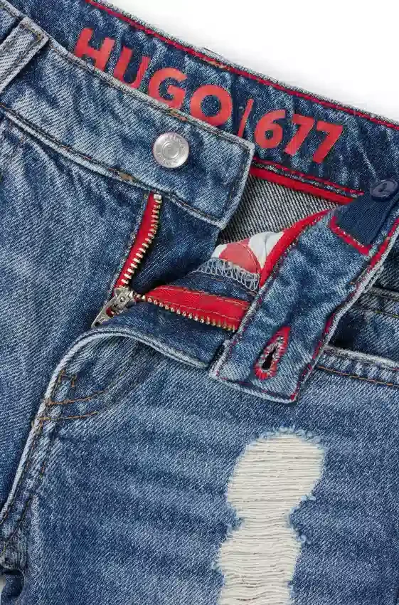 Kids’ blue regular-fit jeans in distressed denim Kids’ blue regular-fit jeans in distressed denim