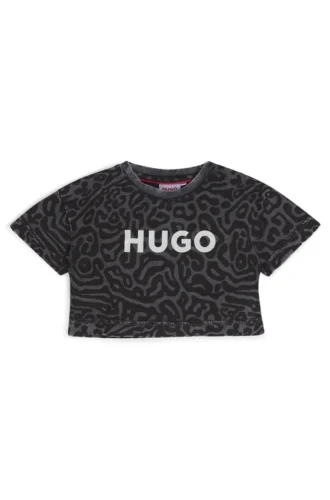 Kids’ cheetah-print T-shirt in cotton with lustrous logo