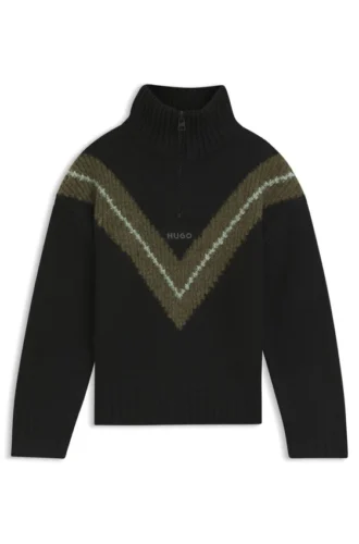 Kids’ chevron-pattern sweater with zip placket