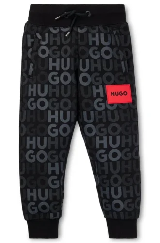 Kids’ cotton-blend tracksuit bottoms with all-over logo print