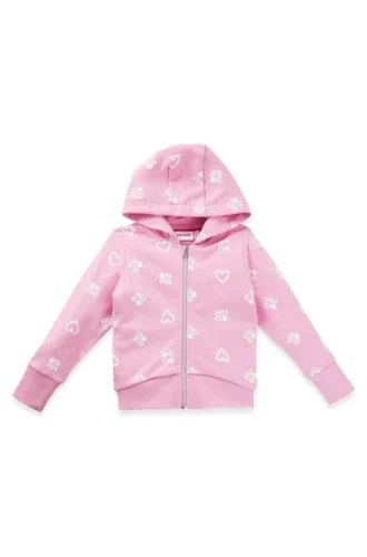 Kids’ cotton-blend zip-up hoodie with logos and hearts