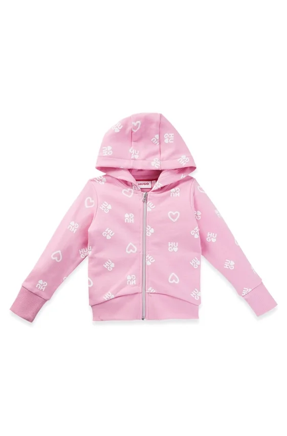 Kids’ cotton-blend zip-up hoodie with logos and hearts Kids’ cotton-blend zip-up hoodie with logos and hearts