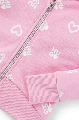 Kids’ cotton-blend zip-up hoodie with logos and hearts