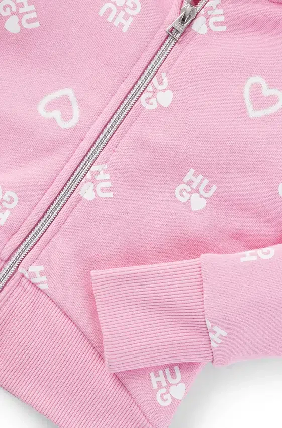 Kids’ cotton-blend zip-up hoodie with logos and hearts Kids’ cotton-blend zip-up hoodie with logos and hearts