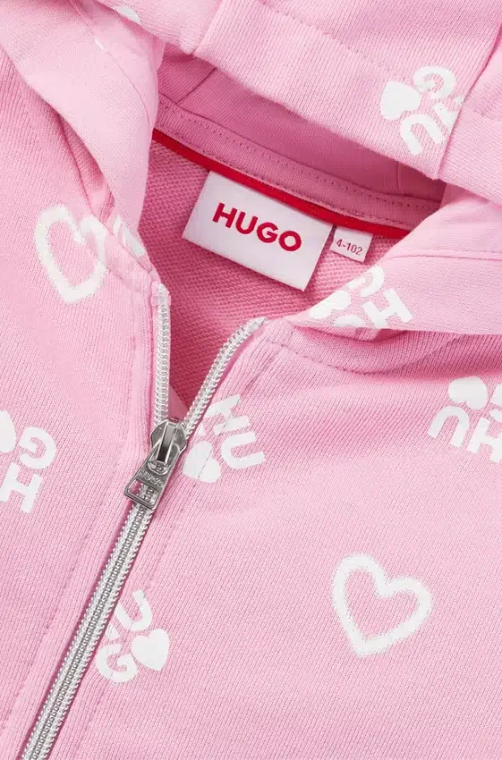 Kids’ cotton-blend zip-up hoodie with logos and hearts Kids’ cotton-blend zip-up hoodie with logos and hearts