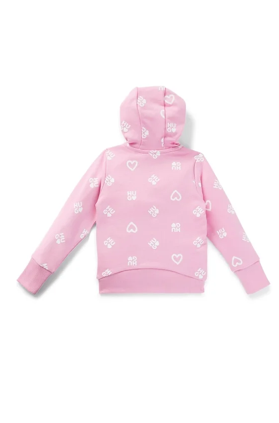 Kids’ cotton-blend zip-up hoodie with logos and hearts Kids’ cotton-blend zip-up hoodie with logos and hearts