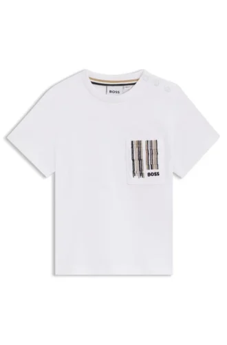 Kids’ cotton T-shirt with signature-stripe pocket