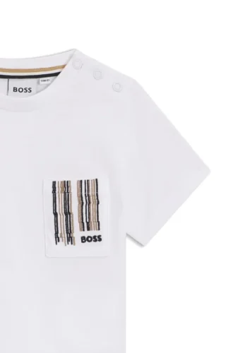 Kids’ cotton T-shirt with signature-stripe pocket