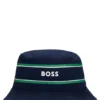 Kids’ cotton-twill bucket hat with logo and stripes