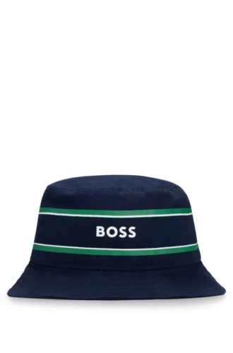 Kids’ cotton-twill bucket hat with logo and stripes