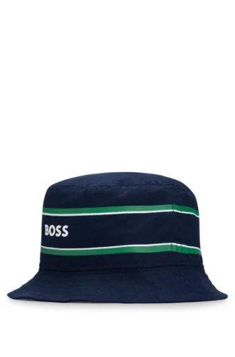 Kids’ cotton-twill bucket hat with logo and stripes
