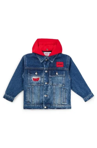 Kids’ denim jacket with detachable fleece hood