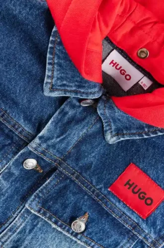 Kids’ denim jacket with detachable fleece hood