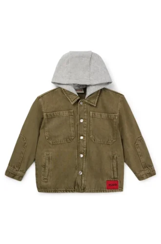 Kids’ denim overshirt with detachable fleece hood