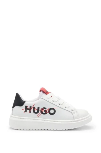 Kids’ double-logo trainers in leather
