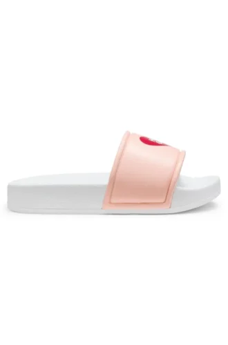 Kids’ faux-leather slides with heart-shaped logo print