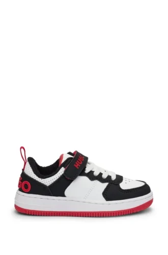 Kids’ faux-leather trainers with branded strap