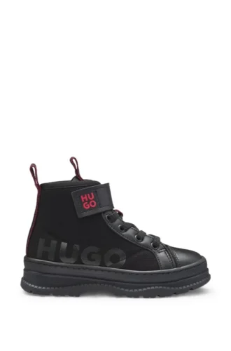 Kids’ half boots in leather and water-repellent canvas