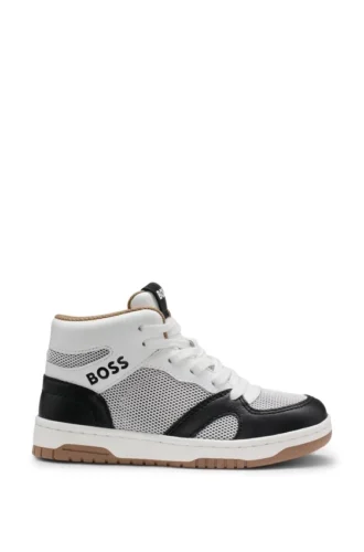 Kids’ high-top trainers in suede and mesh