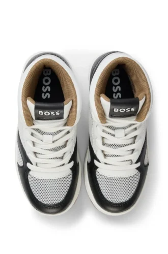 Kids’ high-top trainers in suede and mesh