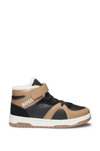 Kids’ high-top trainers with leather and canvas