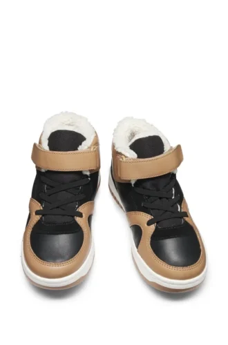 Kids’ high-top trainers with leather and canvas