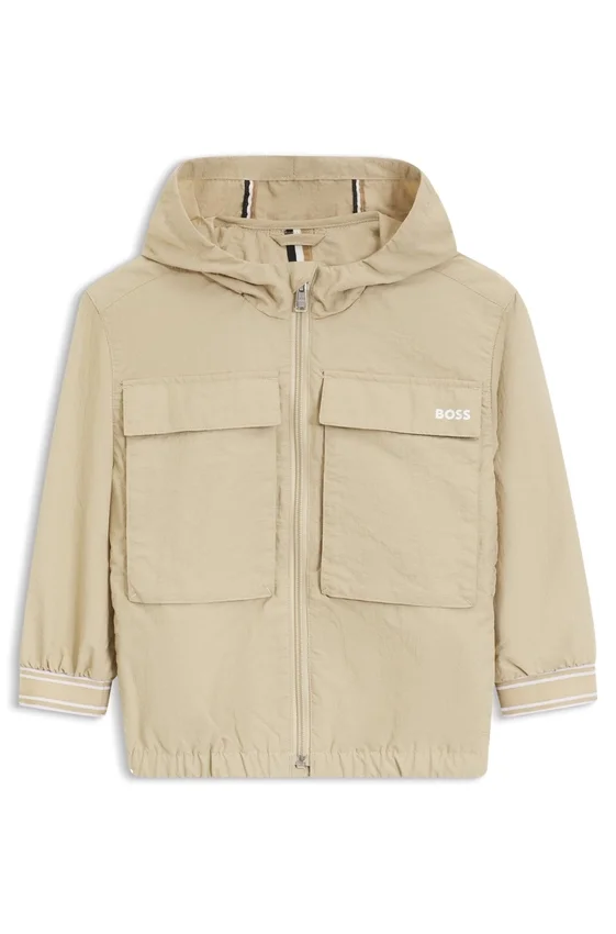 Kids’ hooded jacket with striped cuffs Kids’ hooded jacket with striped cuffs