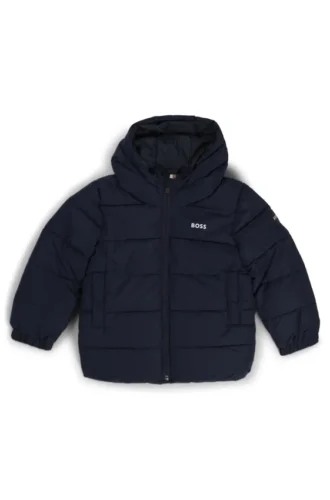 Kids’ hooded padded jacket with logo details