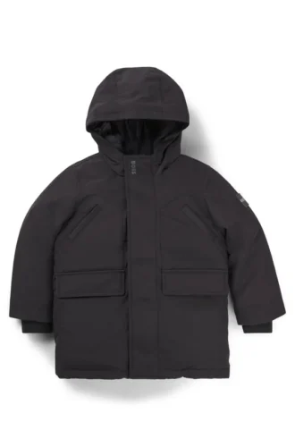 Kids’ hooded parka jacket with logo badge