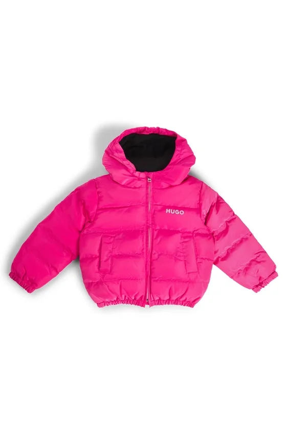 Kids’ hooded puffer jacket with lustrous logo print Kids’ hooded puffer jacket with lustrous logo print