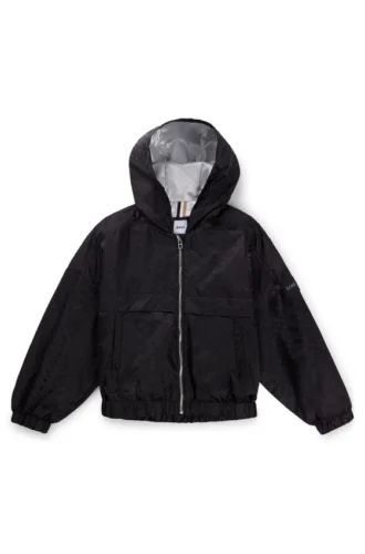 Kids’ hooded windbreaker jacket with monogram pattern