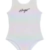 Kids’ iridescent swimsuit with logo print