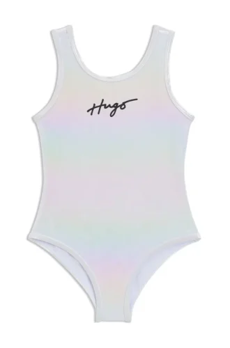 Kids’ iridescent swimsuit with logo print