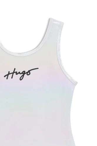 Kids’ iridescent swimsuit with logo print