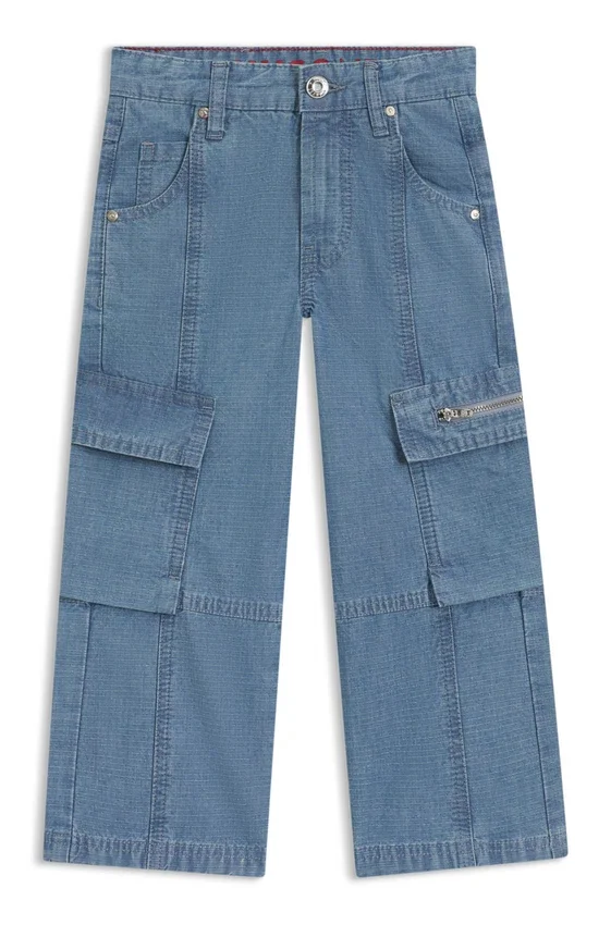 Kids’ jeans in blue cotton ripstop Kids’ jeans in blue cotton ripstop