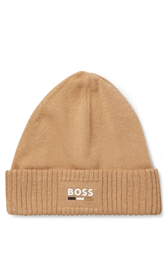 Kids’ knitted beanie hat with rubber-effect logo Kids’ knitted beanie hat with rubber-effect logo
