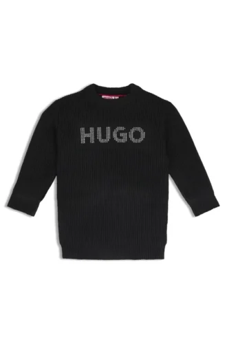 Kids’ knitted sweater dress with studded logo