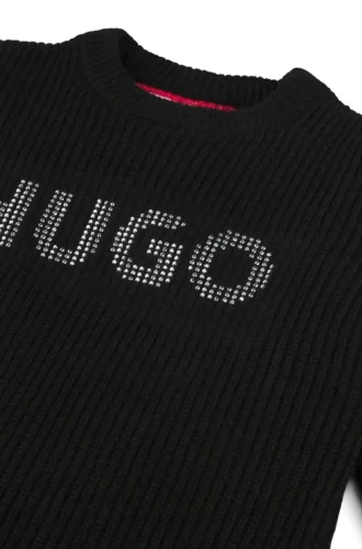 Kids’ knitted sweater dress with studded logo