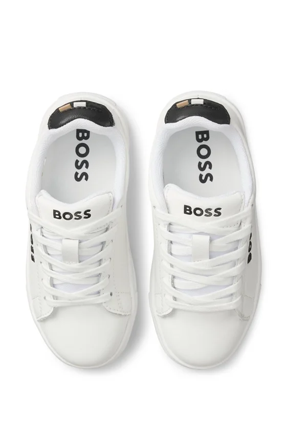 Kids’ lace-up sneakers in leather and fabric Kids’ lace-up sneakers in leather and fabric