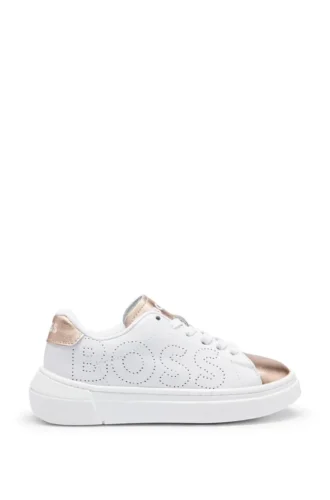 Kids’ leather trainers with perforated logo