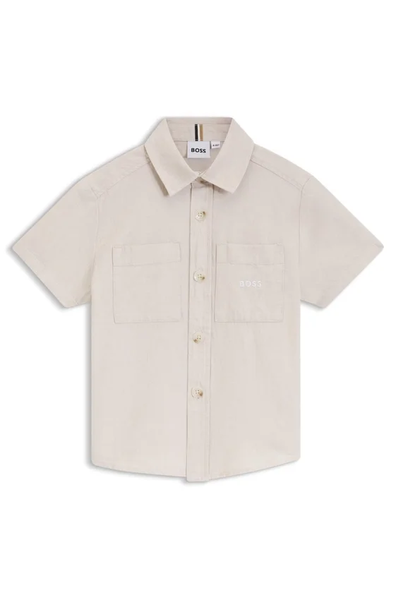 Kids’ linen-cotton shirt with embroidered logo Kids’ linen-cotton shirt with embroidered logo