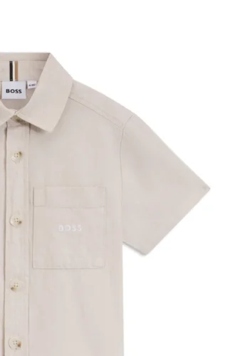 Kids’ linen-cotton shirt with embroidered logo
