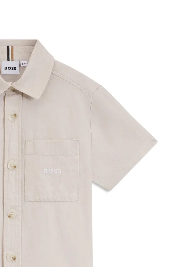 Kids’ linen-cotton shirt with embroidered logo Kids’ linen-cotton shirt with embroidered logo