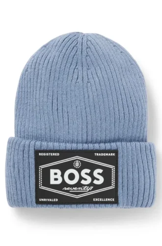 Kids’ logo-badge beanie hat with faux-fur lining