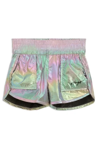 Kids’ logo-print shorts in iridescent fabric